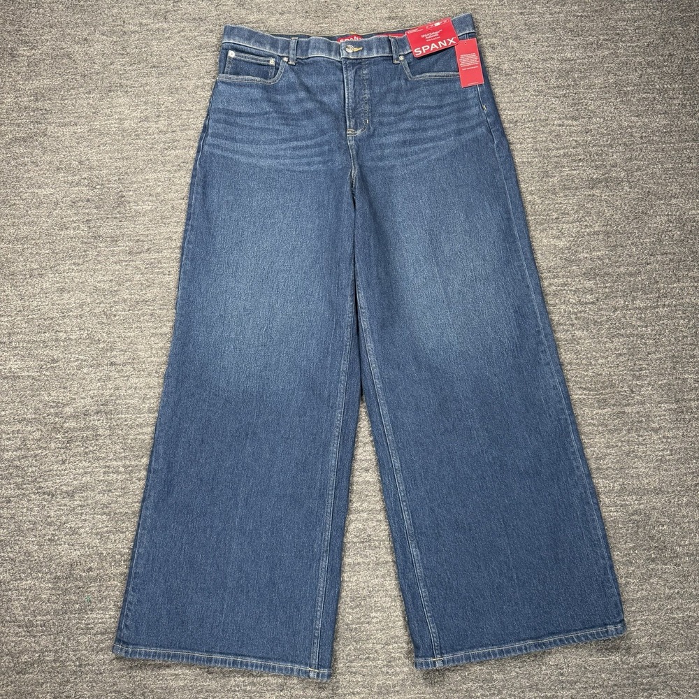 Spanx Shape Authentic 360 Wide Leg Jeans Women 1X Plus Blue Medium Wash Denim